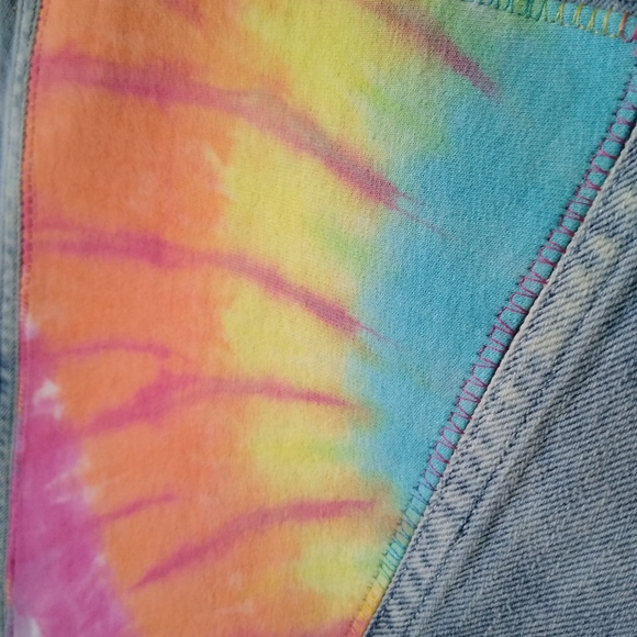 Upcycled Ladies Small Levi's Denim Vest with Tie-dye Rocker - Picture 7 of 9